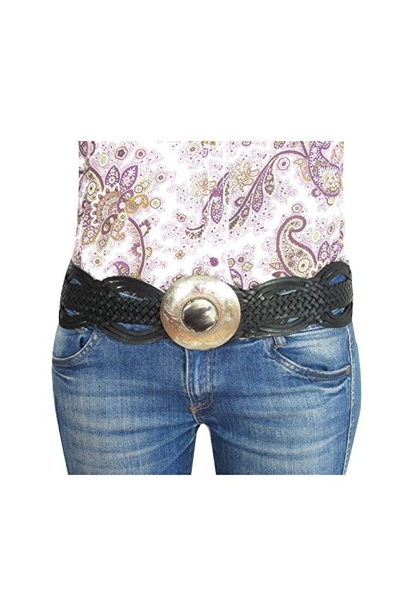 ALMADIH Ceinture femme taille haute cuir vachette WOVEN Tressée tissé marron clair 100% Artisanat fait main en véritable cuir