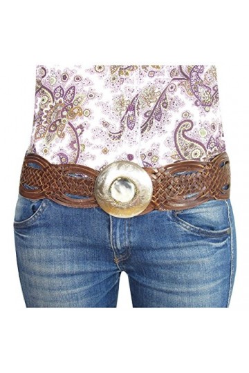 ALMADIH Ceinture femme taille haute cuir vachette WOVEN Tressée tissé marron clair 100% Artisanat fait main en véritable cuir