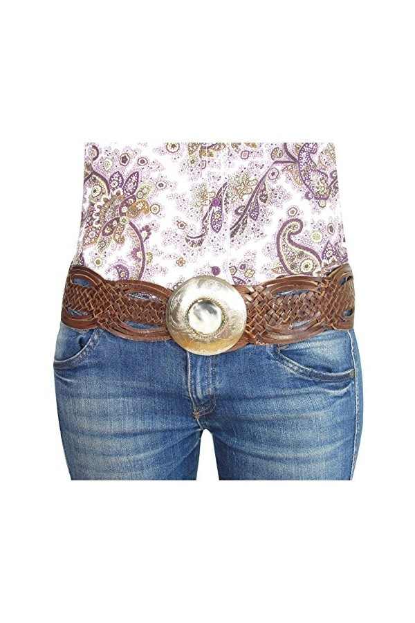 ALMADIH Ceinture femme taille haute cuir vachette WOVEN Tressée tissé marron clair 100% Artisanat fait main en véritable cuir