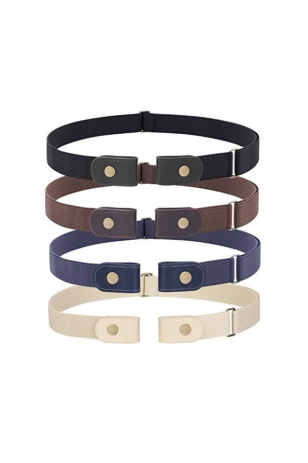 WHIPPY Lot de 3 ceintures élastiques invisibles sans boucle pour femme, 2-noir/café/bleu/beige, taille de pantalon 81/121 cm/