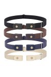 WHIPPY Lot de 3 ceintures élastiques invisibles sans boucle pour femme, 2-noir/café/bleu/beige, taille de pantalon 81/121 cm/