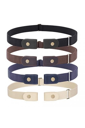 WHIPPY Lot de 3 ceintures élastiques invisibles sans boucle pour femme, 2-noir/café/bleu/beige, taille de pantalon 81/121 cm/