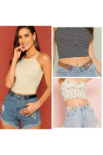 WHIPPY Lot de 3 ceintures élastiques invisibles sans boucle pour femme, 2-noir/café/bleu/beige, taille de pantalon 81/121 cm/