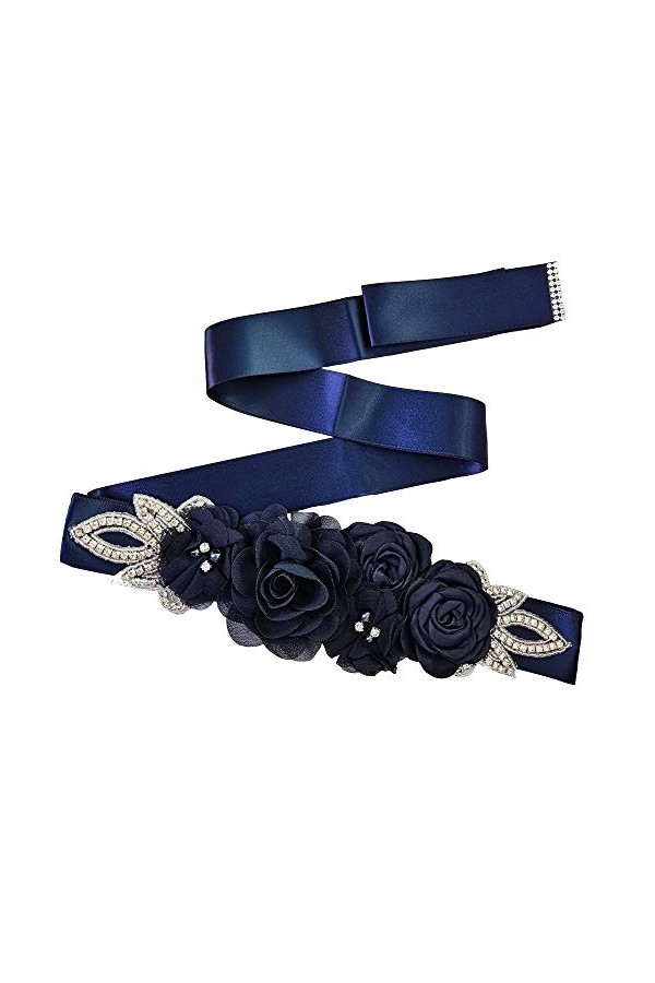 Ceinture avec fleurs perles strass pour mariée/robe de fête prénatale - bleu - taille unique