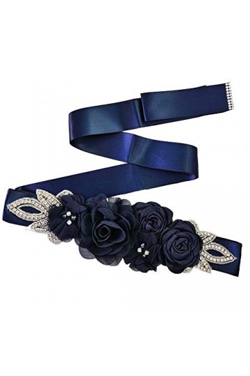 Ceinture avec fleurs perles strass pour mariée/robe de fête prénatale - bleu - taille unique