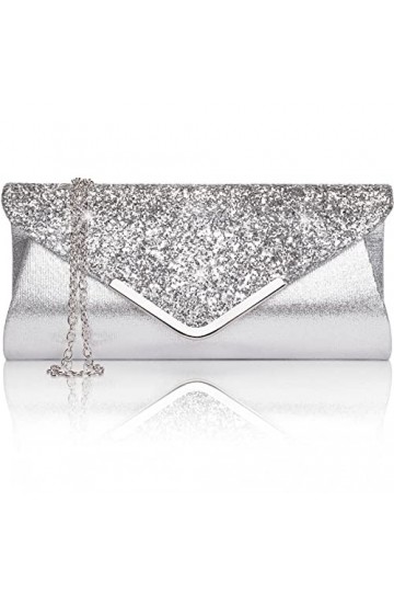 Larcenciel Pochette Enveloppe Sac de Soirée en Paillettes Brillant Argenté pour Femme Or 