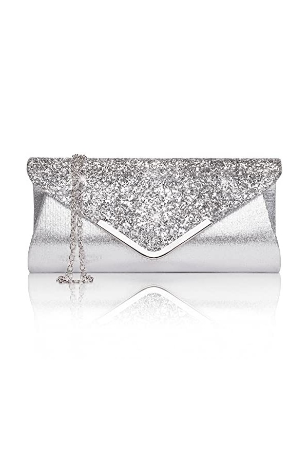 Larcenciel Pochette Enveloppe Sac de Soirée en Paillettes Brillant Argenté pour Femme Or 