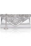 Larcenciel Pochette Enveloppe Sac de Soirée en Paillettes Brillant Argenté pour Femme Or 