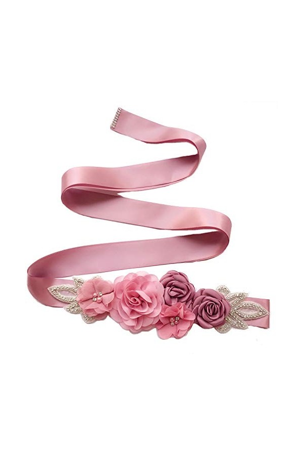 Ceinture avec fleurs perles strass pour mariée/robe de fête prénatale - bleu - taille unique