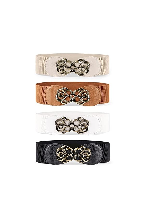JasGood Lot de 4 ceintures larges pour femme - Ceinture élastique tendance - Ceinture en cuir extensible pour robe, A-Noir+Ma
