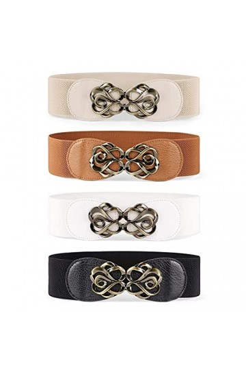 JasGood Lot de 4 ceintures larges pour femme - Ceinture élastique tendance - Ceinture en cuir extensible pour robe, A-Noir+Ma