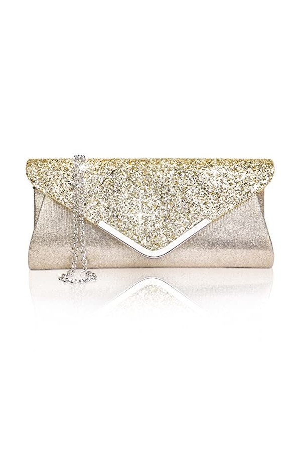 Larcenciel Pochette Enveloppe Sac de Soirée en Paillettes Brillant Argenté pour Femme Or 
