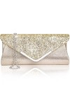 Larcenciel Pochette Enveloppe Sac de Soirée en Paillettes Brillant Argenté pour Femme Or 
