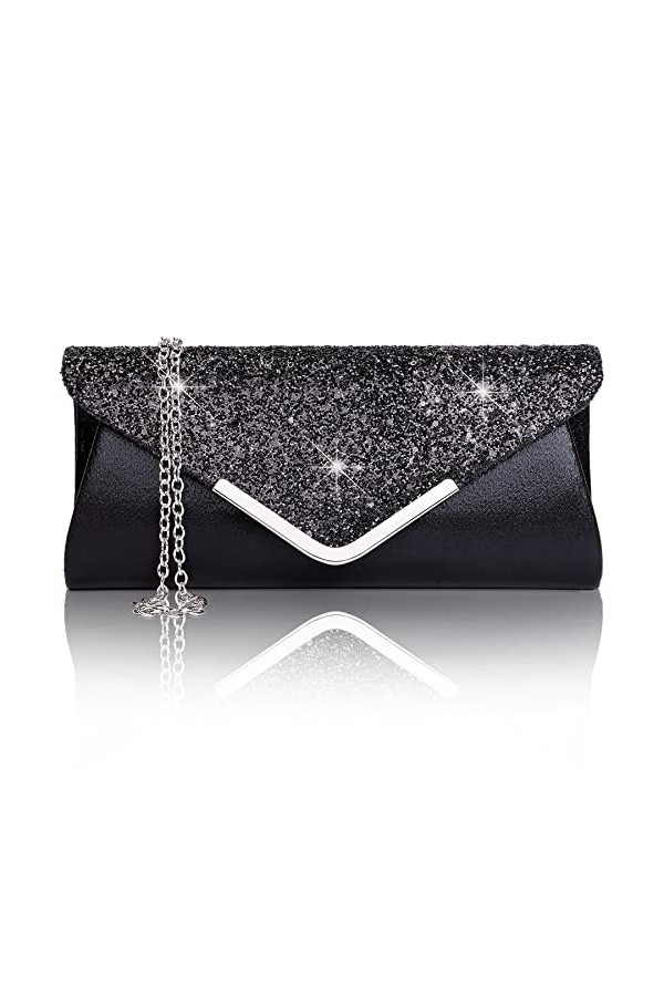 Larcenciel Pochette Enveloppe Sac de Soirée en Paillettes Brillant Argenté pour Femme Or 