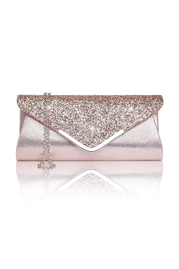 Larcenciel Pochette Enveloppe Sac de Soirée en Paillettes Brillant Argenté pour Femme Or 