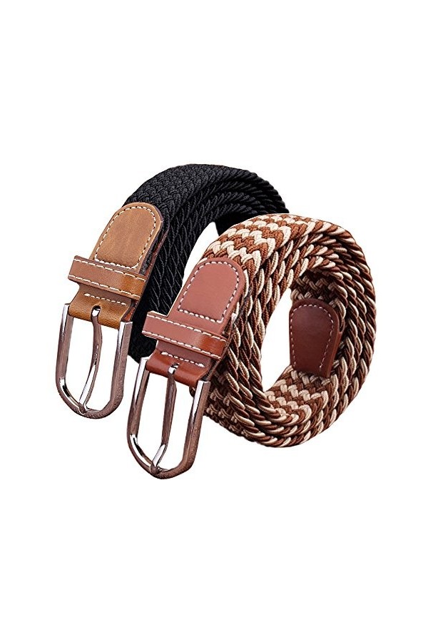Lot de 2 ceintures élastiques tressées décontractées pour femme, Karebu&blwh, taille unique