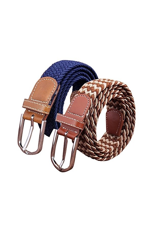 Lot de 2 ceintures élastiques tressées décontractées pour femme, Karebu&blwh, taille unique