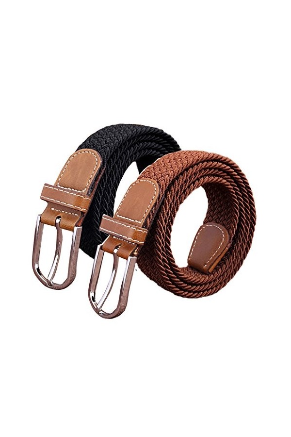 Lot de 2 ceintures élastiques tressées décontractées pour femme, Karebu&blwh, taille unique