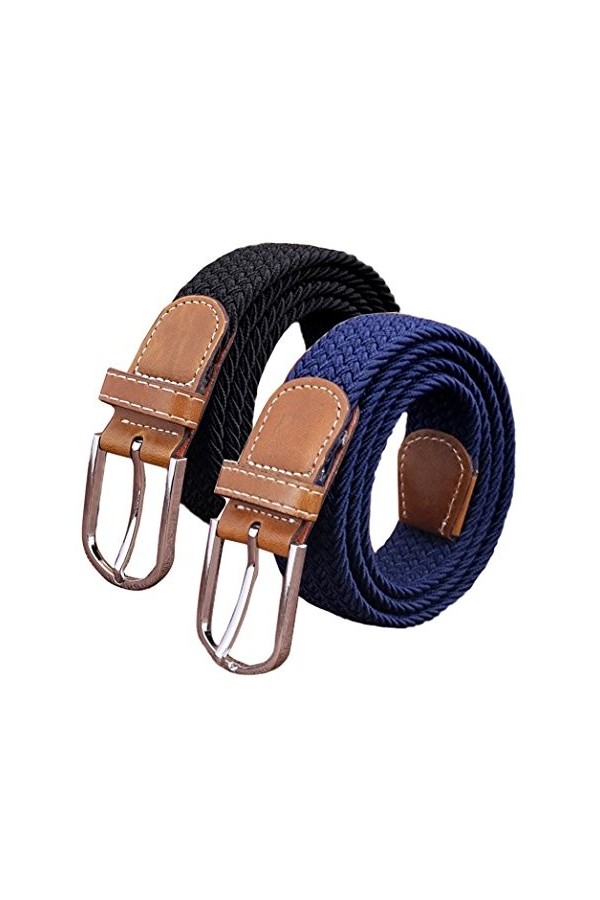 Lot de 2 ceintures élastiques tressées décontractées pour femme, Karebu&blwh, taille unique