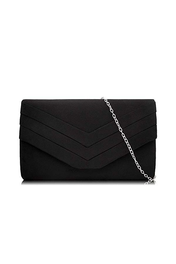 Milisente Femme Pochette En Daim Enveloppe Pochette Classique Sac De Soirée Noir 