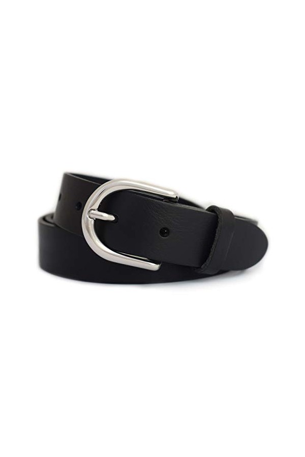Ceinture fine en cuir pour femme - Noir - 3 cm - Fabriquée en Allemagne - 100 % cuir véritable, Noir, Taille Unique