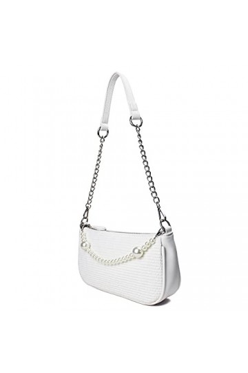 CAMILIFE Sac blanc femme clutches pochette blanche femme mini sacs avec chaîne de perles pochette mariage soiree pour femme s