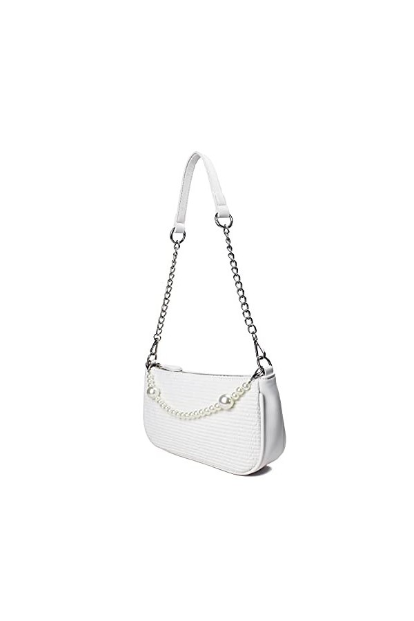CAMILIFE Sac blanc femme clutches pochette blanche femme mini sacs avec chaîne de perles pochette mariage soiree pour femme s