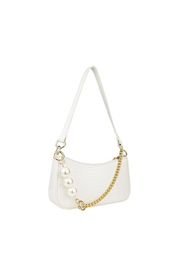 CAMILIFE Sac blanc femme clutches pochette blanche femme mini sacs avec chaîne de perles pochette mariage soiree pour femme s
