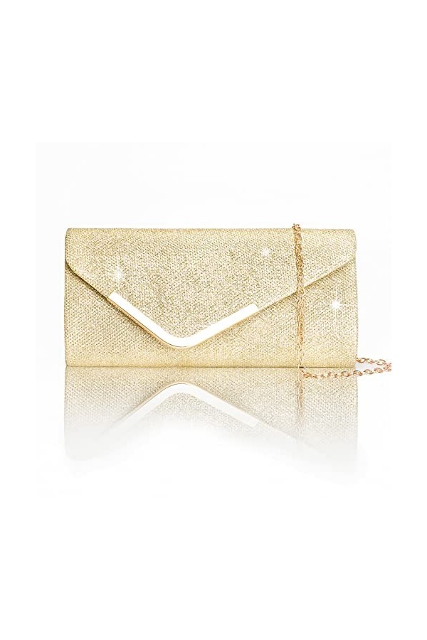 Larcenciel Pochettes Enveloppe et Clutches Femme, Chic Sac à Main Bandoulière de Soirée en Paillettes Brillant Argenté avec C