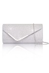 Larcenciel Pochettes Enveloppe et Clutches Femme, Chic Sac à Main Bandoulière de Soirée en Paillettes Brillant Argenté avec C