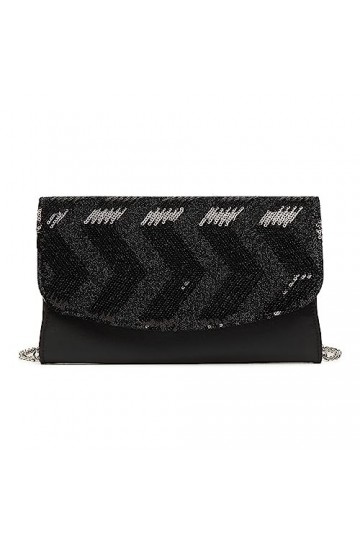 MISS LULU Petite Pochette pour Femmes avec Paillettes Brillantes, Sac Clutch Femme, Chaîne Argentée Amovible, Sac de Soirée p