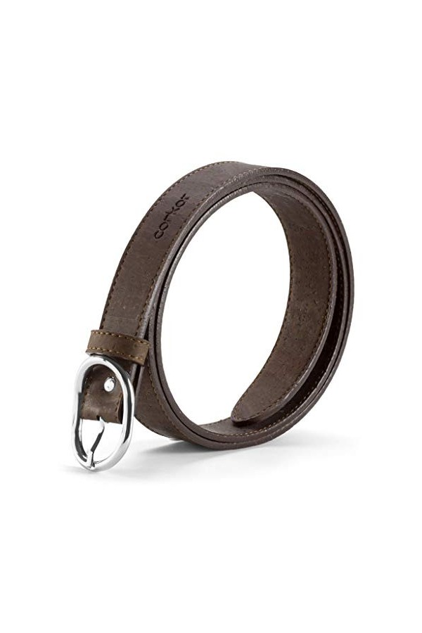 Corkor Ceinture en liège pour femme - 25 mm de large - Produit végétalien - Accessoire décontracté - Marron - Large