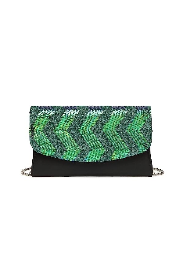 MISS LULU Petite Pochette pour Femmes avec Paillettes Brillantes, Sac Clutch Femme, Chaîne Argentée Amovible, Sac de Soirée p