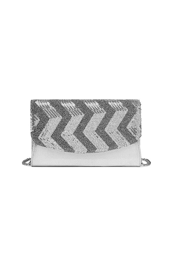 MISS LULU Petite Pochette pour Femmes avec Paillettes Brillantes, Sac Clutch Femme, Chaîne Argentée Amovible, Sac de Soirée p
