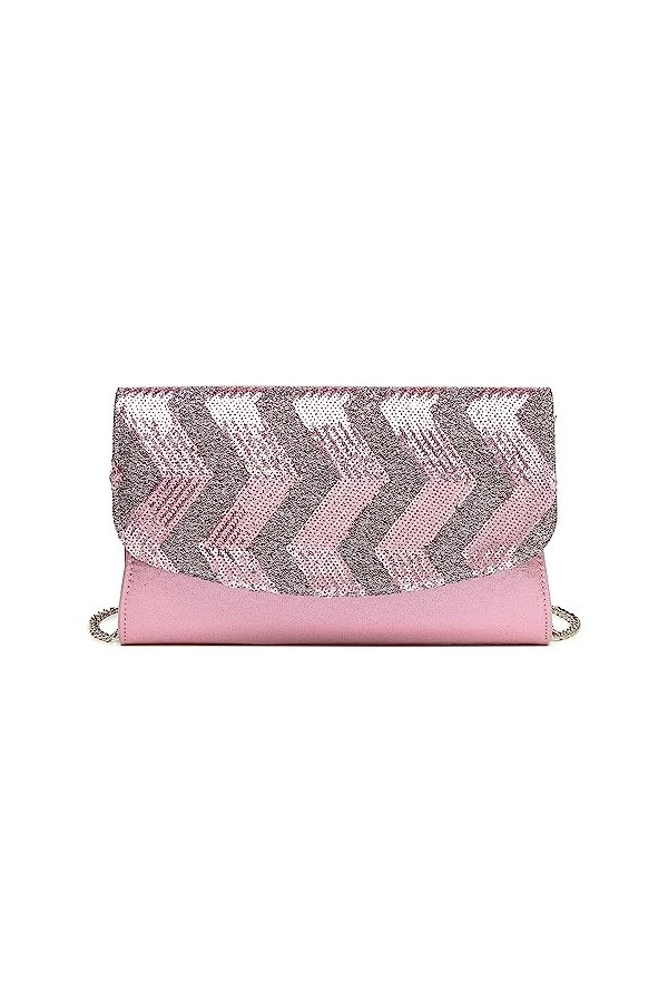 MISS LULU Petite Pochette pour Femmes avec Paillettes Brillantes, Sac Clutch Femme, Chaîne Argentée Amovible, Sac de Soirée p