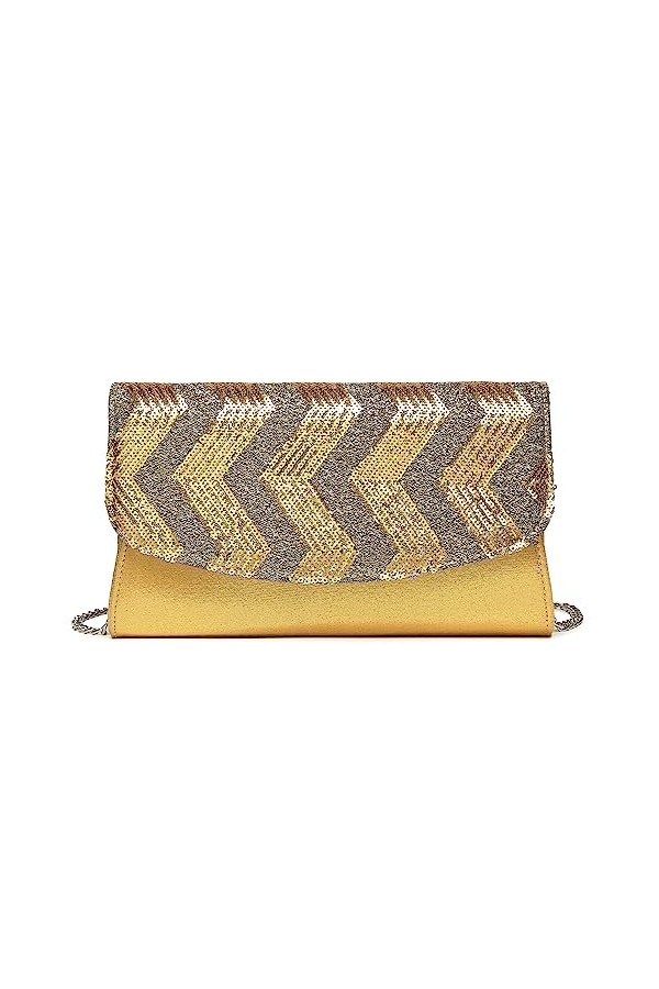 MISS LULU Petite Pochette pour Femmes avec Paillettes Brillantes, Sac Clutch Femme, Chaîne Argentée Amovible, Sac de Soirée p