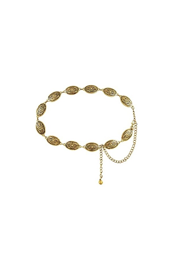 TOPACC Ceinture en métal pour femme - Chaînes de taille pour robes, jeans, cowgirl occidentale, Bronze-64, Length 49" 32"+ex