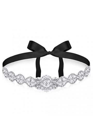 Geosar Ceinture en Cristal Strass Mariage Ceinture en Applique Mariée Noir, Argent 