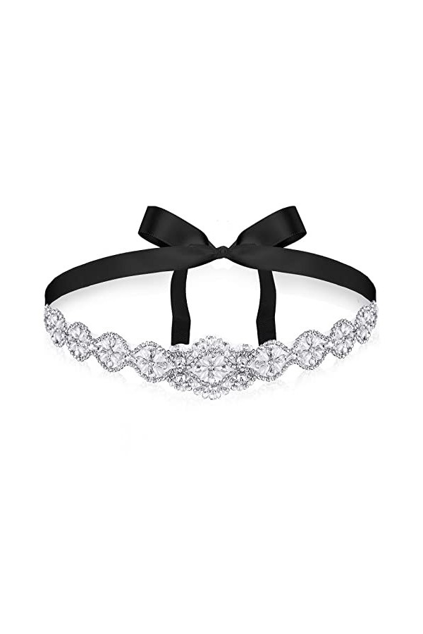 Geosar Ceinture en Cristal Strass Mariage Ceinture en Applique Mariée Noir, Argent 