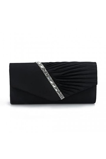 EVEOUT Pochettes et Clutches Sac à Main pour Femme Satin avec Cristal Sac de Soirée Bourse de mariée pour Mariage Noir 