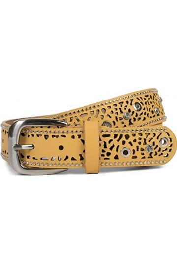 styleBREAKER Ceinture pour femmes avec motif ajouré et découpe, strass et rivets, ceinture vintage, longueur ajustable 030100