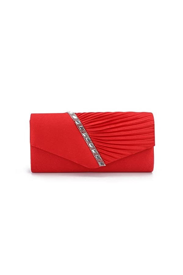 EVEOUT Pochettes et Clutches Sac à Main pour Femme Satin avec Cristal Sac de Soirée Bourse de mariée pour Mariage Noir 
