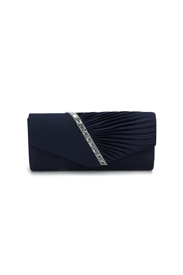 EVEOUT Pochettes et Clutches Sac à Main pour Femme Satin avec Cristal Sac de Soirée Bourse de mariée pour Mariage Noir 