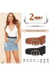 Lot de 2 ceintures en cuir synthétique pour femme avec double boucle torique Taille jusquà 53 pouces - Marron - S/taille 25/