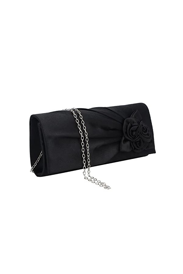 EVEOUT Pochettes et Clutches Sac à Main pour Femme Satin avec Cristal Sac de Soirée Bourse de mariée pour Mariage Noir 