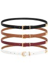 SANSTHS Lot de 4 ceintures fines en cuir pour femme avec boucle en alliage doré, E-noir, S:Fits pants size 25"-29"