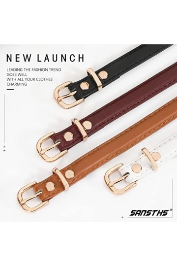 SANSTHS Lot de 4 ceintures fines en cuir pour femme avec boucle en alliage doré, E-noir, S:Fits pants size 25"-29"