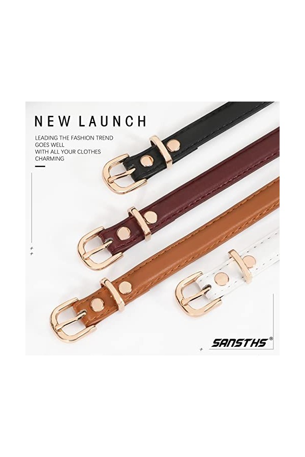 SANSTHS Lot de 4 ceintures fines en cuir pour femme avec boucle en alliage doré, E-noir, S:Fits pants size 25"-29"