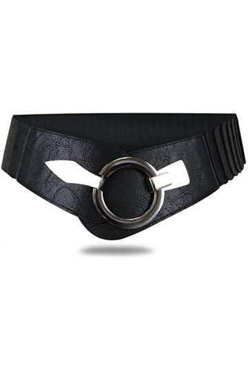 Vanessa & Melissa Ceinture de taille de 6 cm de large ceinture de hanche avec boucle d’anneau argenté, ceinture étirée Noir,