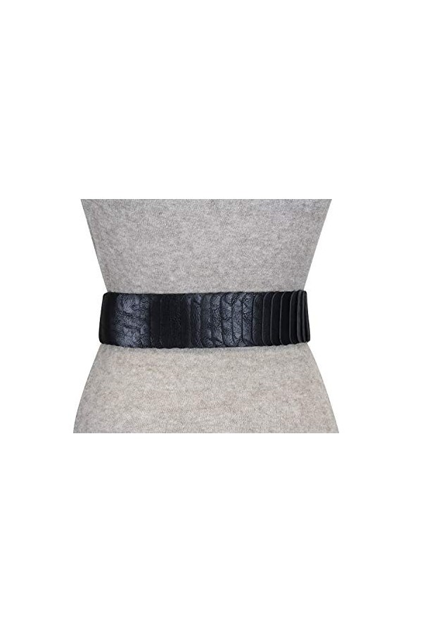 Vanessa & Melissa Ceinture de taille de 6 cm de large ceinture de hanche avec boucle d’anneau argenté, ceinture étirée Noir,